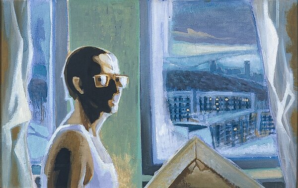 Wolfram Schubert: Selbstportr&auml;t mit Blick auf die Stadt. 1980 &copy; VG Bild-Kunst