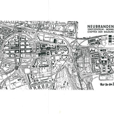 Zentrenplanung mit Stadterweiterung Ost (in der Mitte das Katharienviertel), 1969 