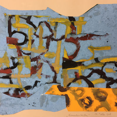 Manfred Zoller, Himmelsschleifen, 2018, Collage, Gouache, 33,5 x 41 cm